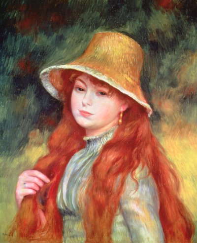 Young Girl with Long Hair, or Young Girl in a Straw Hat by Pierre Auguste Renoir